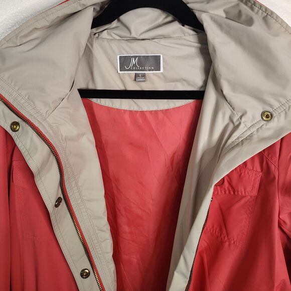 JM Collection Hooded Jacket Large Women's Coral Lightweight Mid Length Coat - Picture 5 of 7